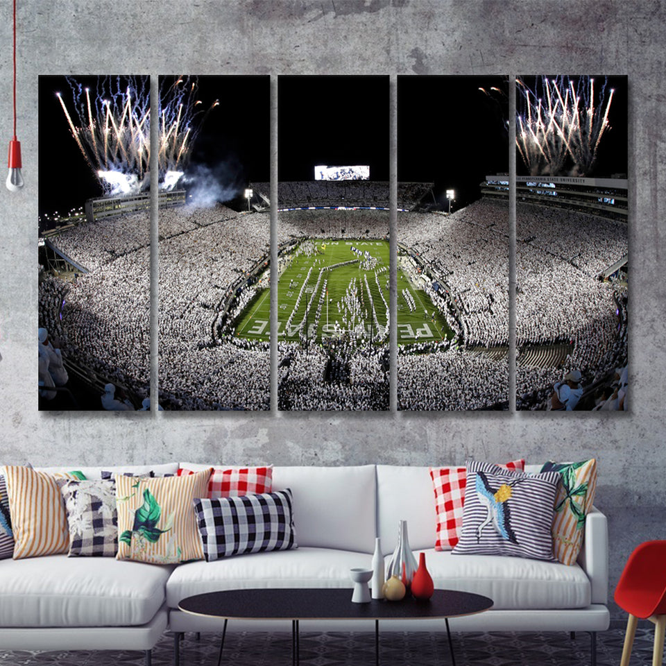 Beaver Stadium Fireworks 5 Pieces B Canvas Prints Wall Art - Painting Canvas, Multi Panels,5 Panel, Wall Decor