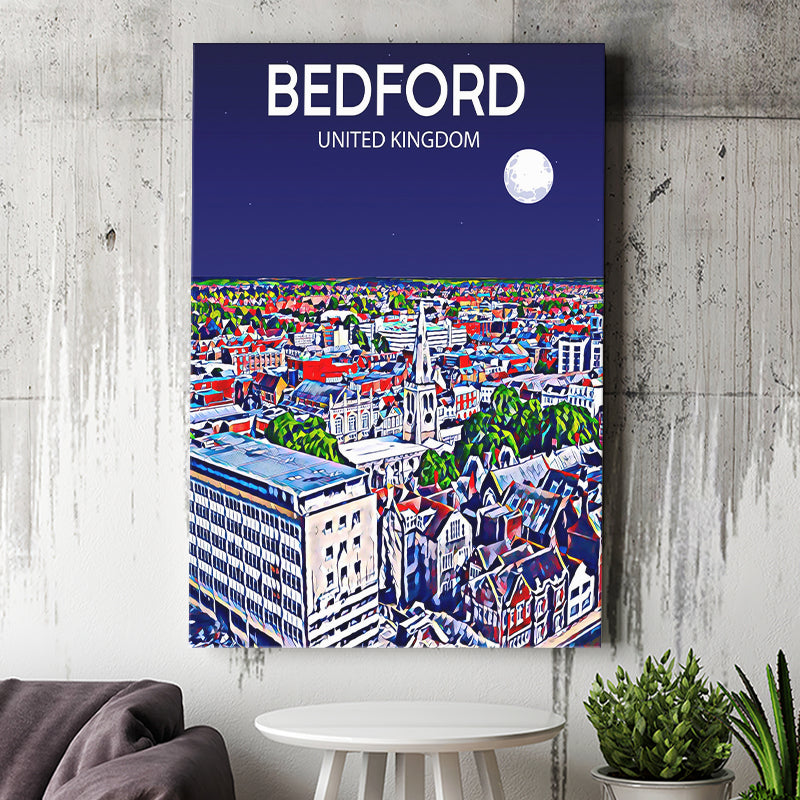 Bedford UK Art Night Art Print ,City Art Print, Large Canvas, Canvas Print Wall Art Home Decor