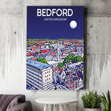 Bedford UK Art Night Art Print ,City Art Print, Large Canvas, Canvas Print Wall Art Home Decor