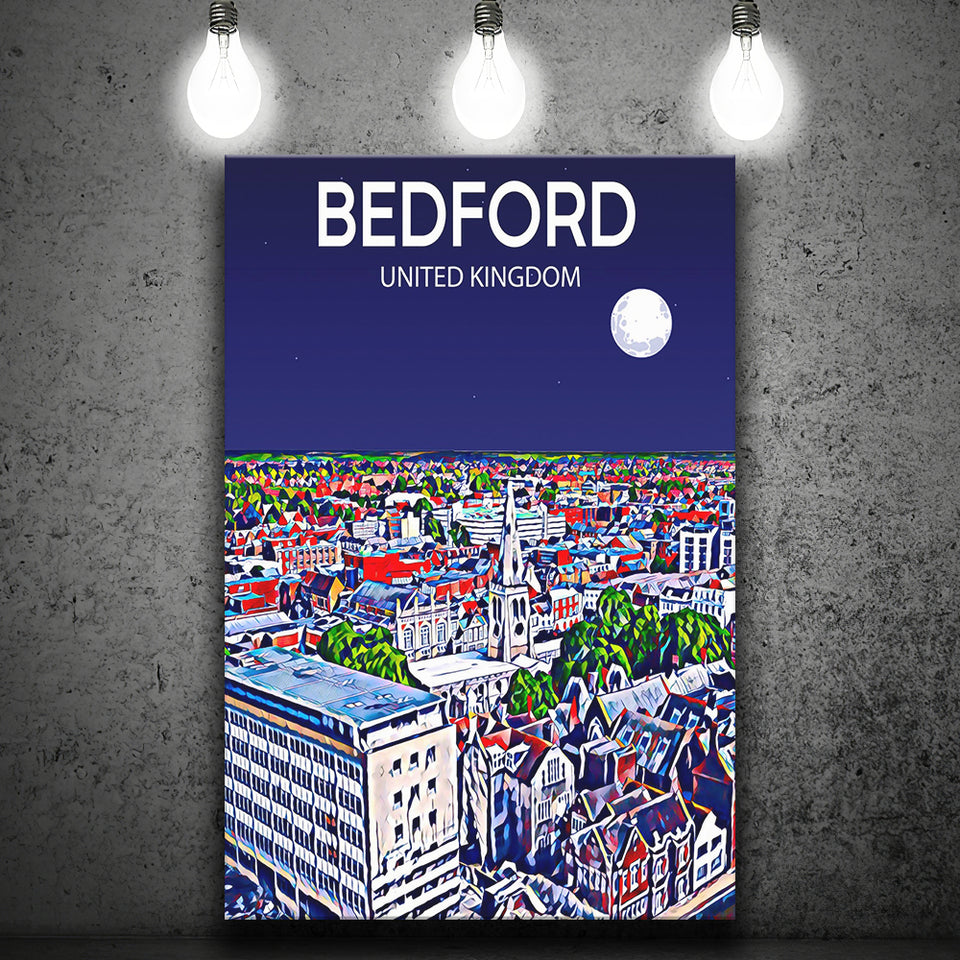 Bedford UK Art Night Art Print ,City Art Print, Large Canvas, Canvas Print Wall Art Home Decor
