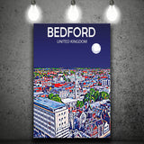 Bedford UK Art Night Art Print ,City Art Print, Large Canvas, Canvas Print Wall Art Home Decor