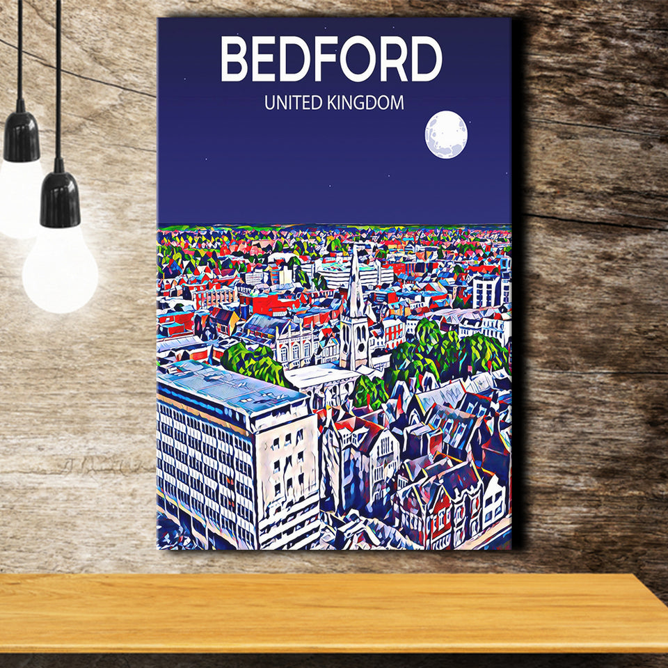 Bedford UK Art Night Art Print ,City Art Print, Large Canvas, Canvas Print Wall Art Home Decor