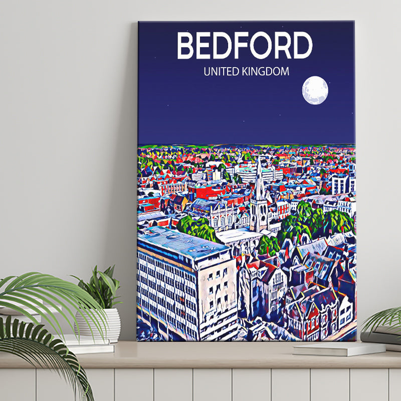 Bedford UK Art Night Art Print ,City Art Print, Large Canvas, Canvas Print Wall Art Home Decor