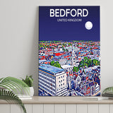 Bedford UK Art Night Art Print ,City Art Print, Large Canvas, Canvas Print Wall Art Home Decor