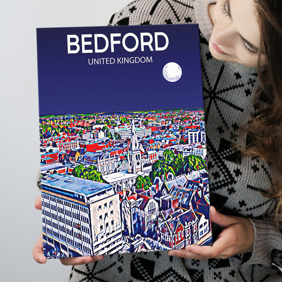 Bedford UK Art Night Art Print ,City Art Print, Large Canvas, Canvas Print Wall Art Home Decor