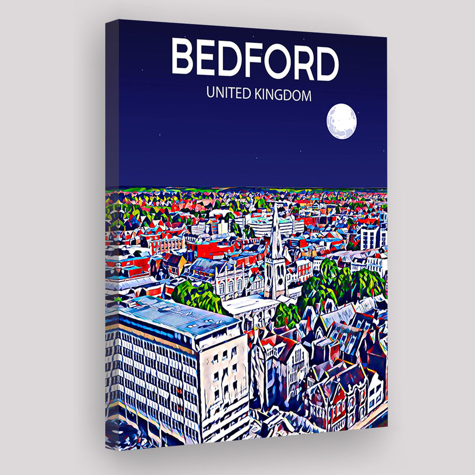 Bedford UK Art Night Art Print ,City Art Print, Large Canvas, Canvas Print Wall Art Home Decor