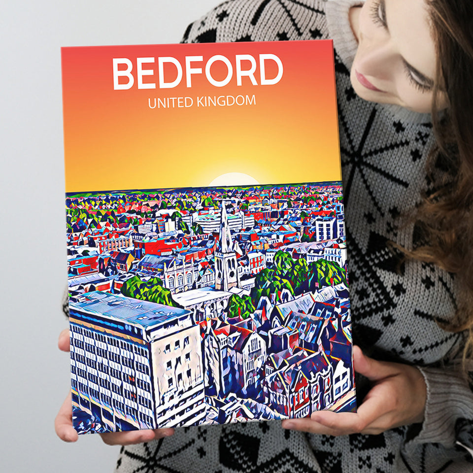 Bedford UK Art Sunset Art Print ,City Art Print, Large Canvas, Canvas Print Wall Art Home Decor