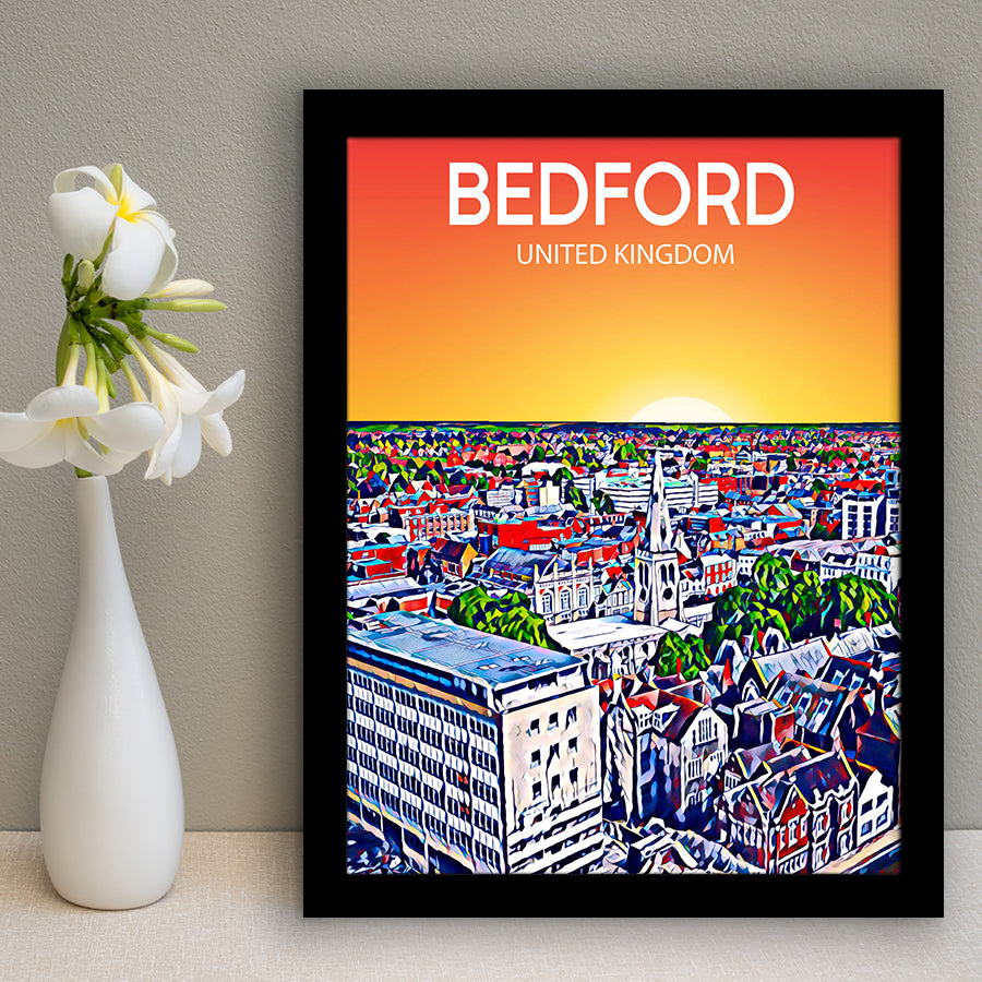 Bedford UK Art Sunset Art Print, City Art Print, Framed Art Print Wall Art Home Decor, Framed Picture