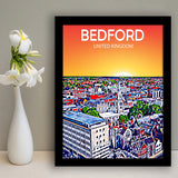 Bedford UK Art Sunset Art Print, City Art Print, Framed Art Print Wall Art Home Decor, Framed Picture