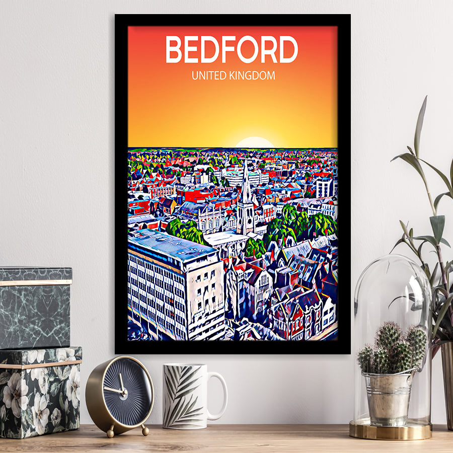 Bedford UK Art Sunset Art Print, City Art Print, Framed Art Print Wall Art Home Decor, Framed Picture