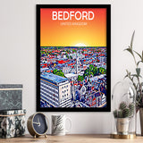 Bedford UK Art Sunset Art Print, City Art Print, Framed Art Print Wall Art Home Decor, Framed Picture