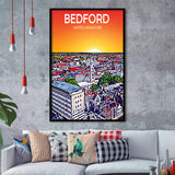 Bedford UK Art Sunset Art Print, City Art Print, Framed Art Print Wall Art Home Decor, Framed Picture
