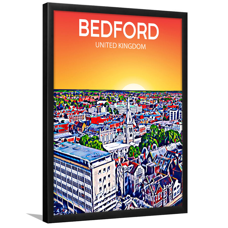Bedford UK Art Sunset Art Print, City Art Print, Framed Art Print Wall Art Home Decor, Framed Picture