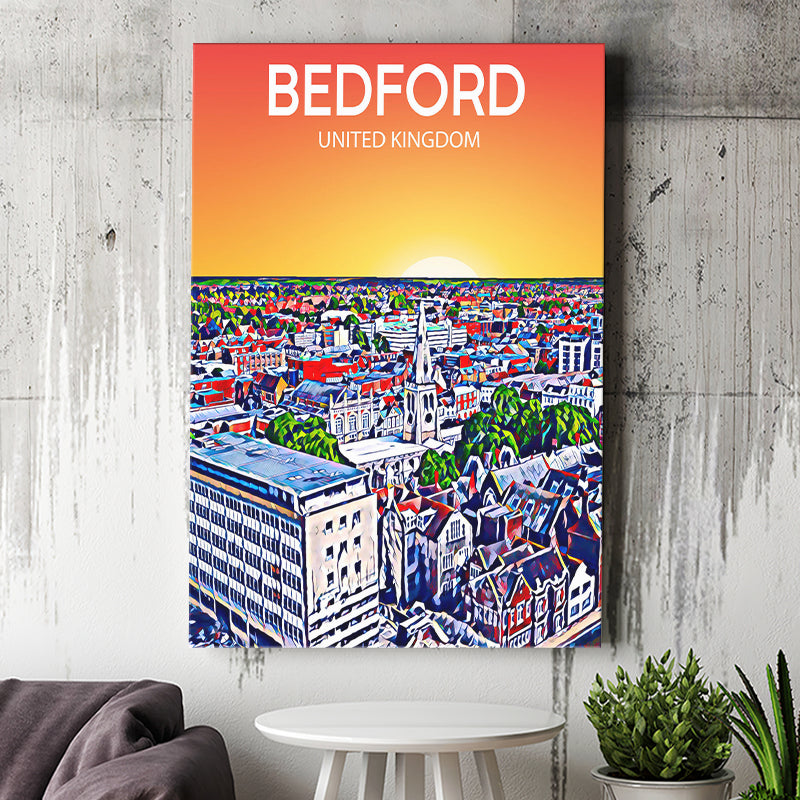 Bedford UK Art Sunset Art Print ,City Art Print, Large Canvas, Canvas Print Wall Art Home Decor