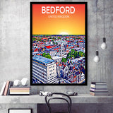Bedford UK Art Sunset Art Print, City Art Print, Framed Art Print Wall Art Home Decor, Framed Picture