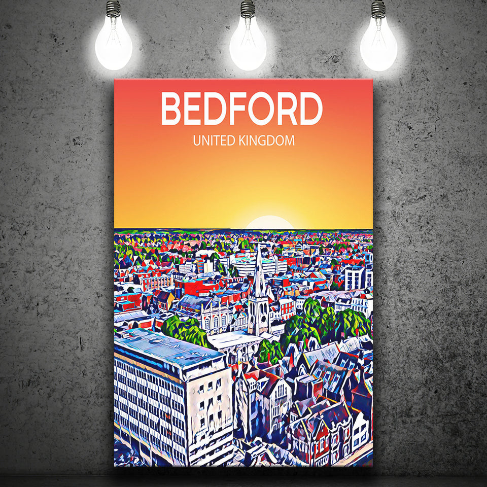 Bedford UK Art Sunset Art Print ,City Art Print, Large Canvas, Canvas Print Wall Art Home Decor