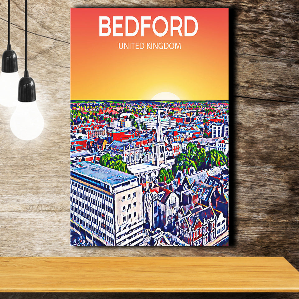 Bedford UK Art Sunset Art Print ,City Art Print, Large Canvas, Canvas Print Wall Art Home Decor
