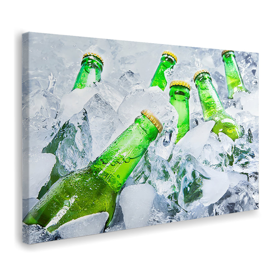 Beer In Bottles On Ice Canvas Wall Art - Canvas Prints, Prints for Sale, Canvas Painting, Canvas On Sale