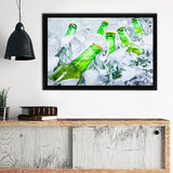 Beer In Bottles On Ice Framed Canvas Wall Art - Framed Prints, Canvas Prints, Prints for Sale, Canvas Painting