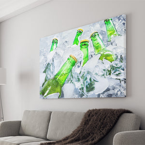 Beer In Bottles On Ice Canvas Wall Art - Canvas Prints, Prints for Sale, Canvas Painting, Canvas On Sale