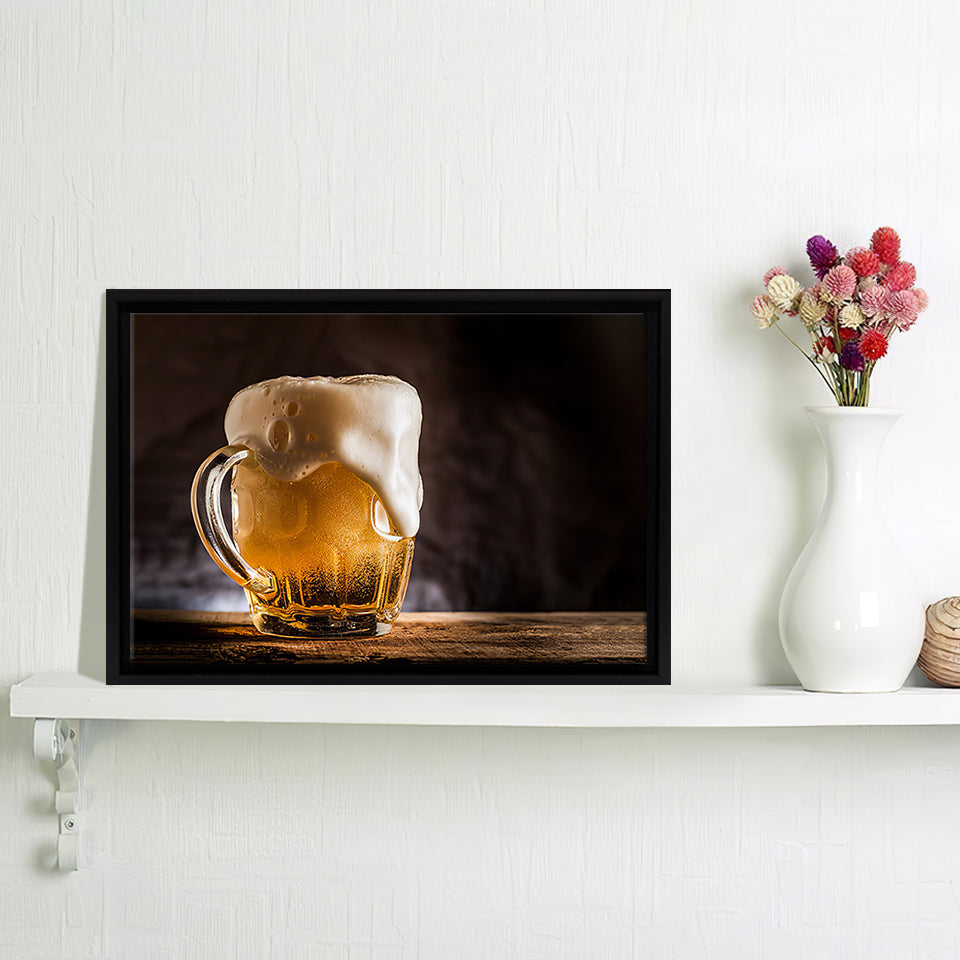 Beer In Jar Spilling Foam Framed Canvas Wall Art - Framed Prints, Canvas Prints, Prints for Sale, Canvas Painting