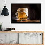Beer In Jar Spilling Foam Framed Canvas Wall Art - Framed Prints, Canvas Prints, Prints for Sale, Canvas Painting