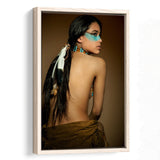 Behide Native American Woman Art Framed Canvas Prints Wall Art, Floating Frame, Large Canvas Home Decor