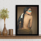 Behide Native American Woman Art Framed Canvas Prints Wall Art, Floating Frame, Large Canvas Home Decor