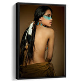 Behide Native American Woman Art Framed Canvas Prints Wall Art, Floating Frame, Large Canvas Home Decor
