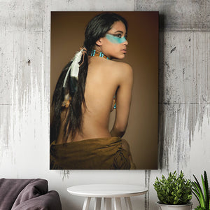 Behide Native American Woman Art Canvas Prints Wall Art, Home Living Room Decor, Large Canvas
