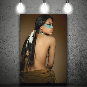 Behide Native American Woman Art Canvas Prints Wall Art, Home Living Room Decor, Large Canvas