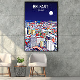 Belfast Ireland Art Night Art Print, Large Canvas, Framed Canvas Print Wall Art Home Decor, Floating Frame