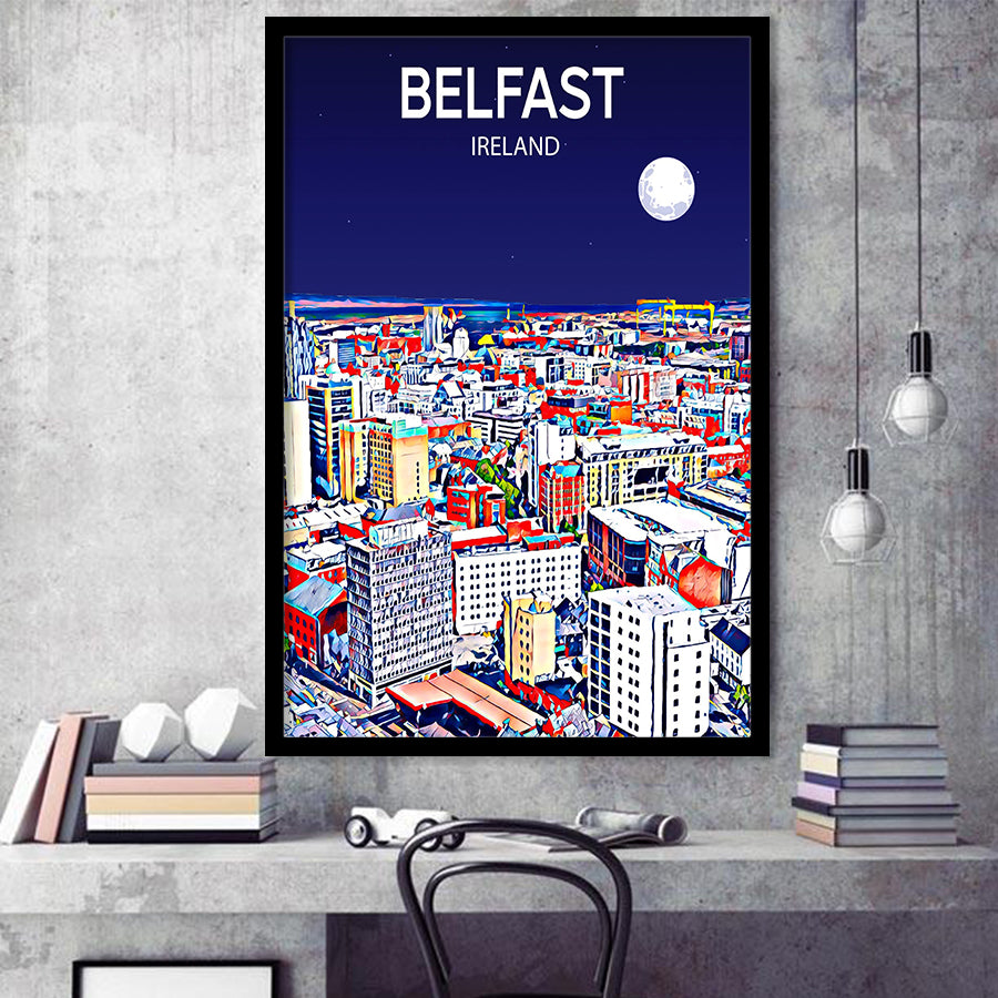Belfast Ireland Art Night Art Print, City Art Print, Framed Art Print Wall Art Home Decor, Framed Picture