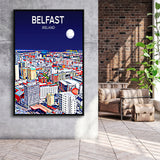 Belfast Ireland Art Night Art Print, Large Canvas, Framed Canvas Print Wall Art Home Decor, Floating Frame
