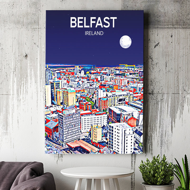 Belfast Ireland Art Night Art Print ,City Art Print, Large Canvas, Canvas Print Wall Art Home Decor