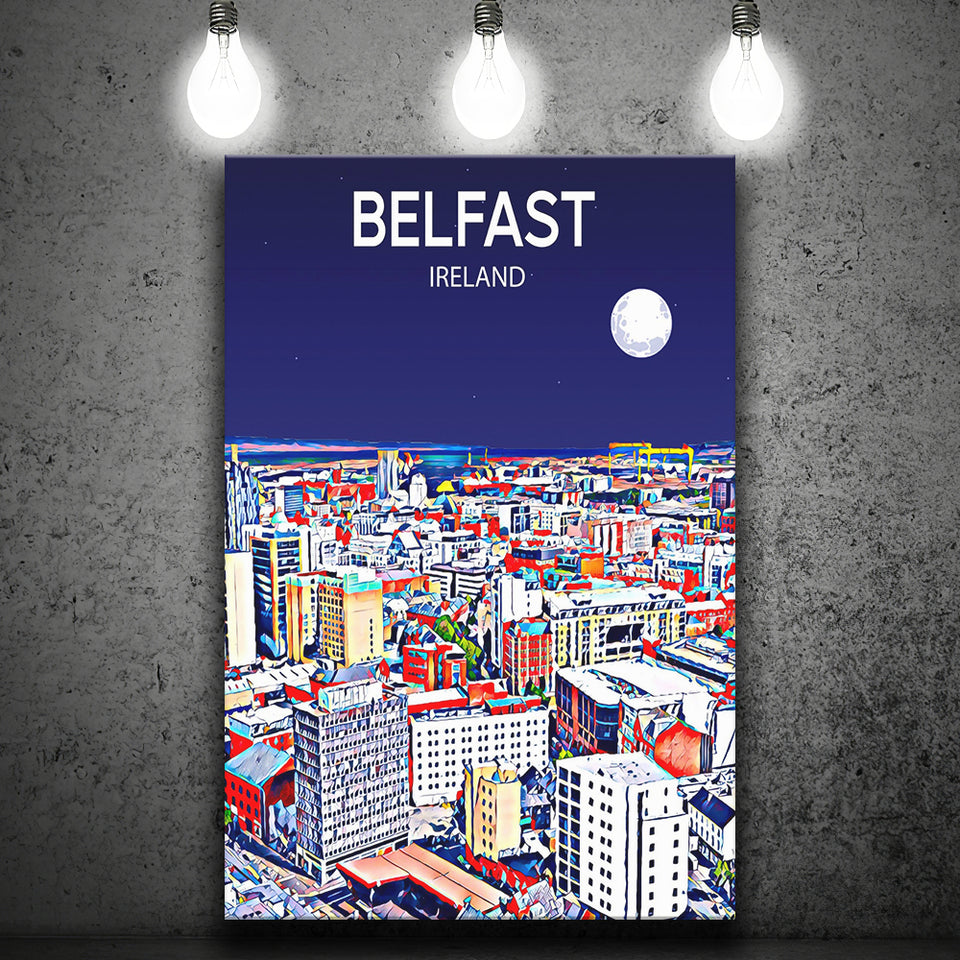 Belfast Ireland Art Night Art Print ,City Art Print, Large Canvas, Canvas Print Wall Art Home Decor
