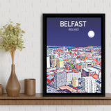 Belfast Ireland Art Night Art Print, Large Canvas, Framed Canvas Print Wall Art Home Decor, Floating Frame