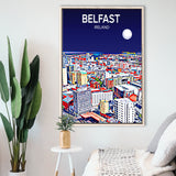 Belfast Ireland Art Night Art Print, Large Canvas, Framed Canvas Print Wall Art Home Decor, Floating Frame