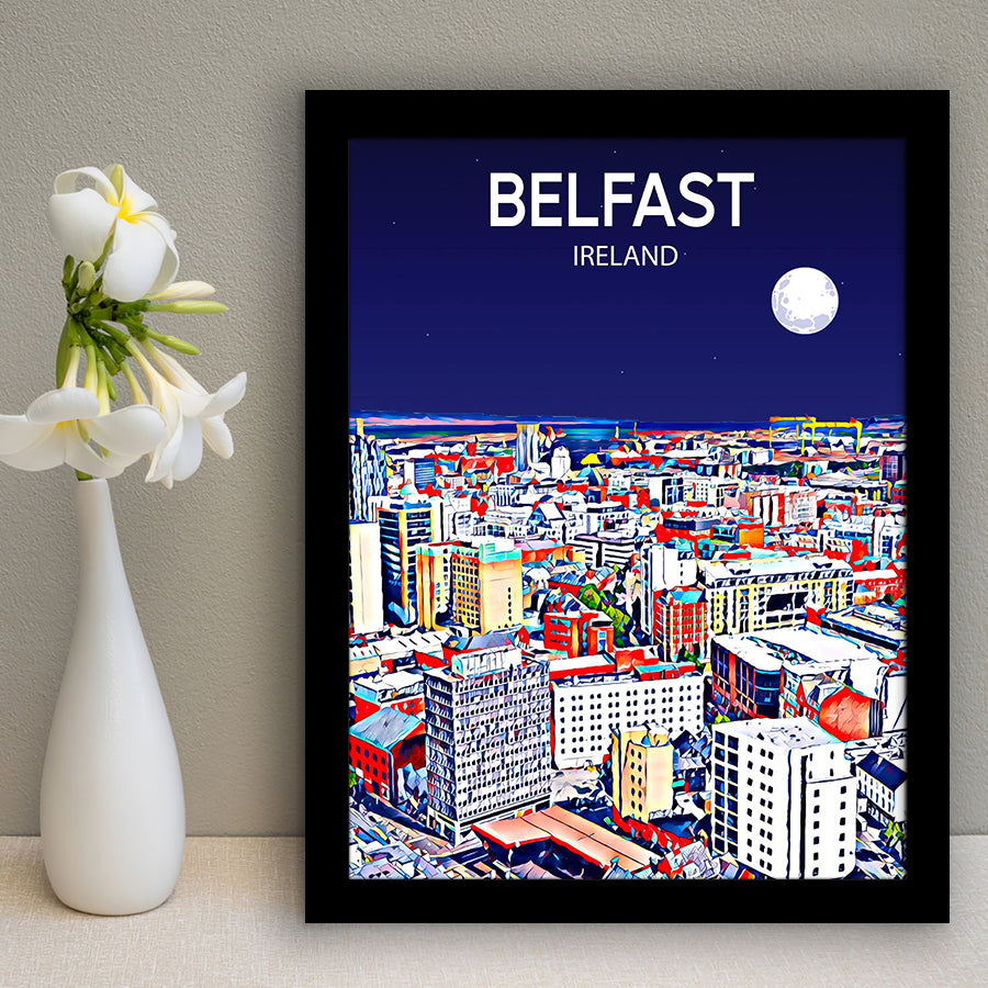 Belfast Ireland Art Night Art Print, City Art Print, Framed Art Print Wall Art Home Decor, Framed Picture