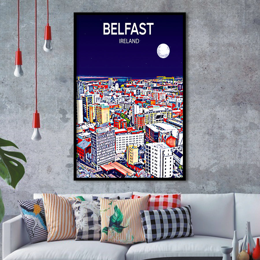 Belfast Ireland Art Night Art Print, City Art Print, Framed Art Print Wall Art Home Decor, Framed Picture