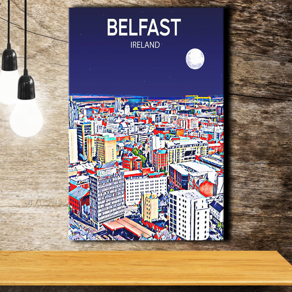 Belfast Ireland Art Night Art Print ,City Art Print, Large Canvas, Canvas Print Wall Art Home Decor
