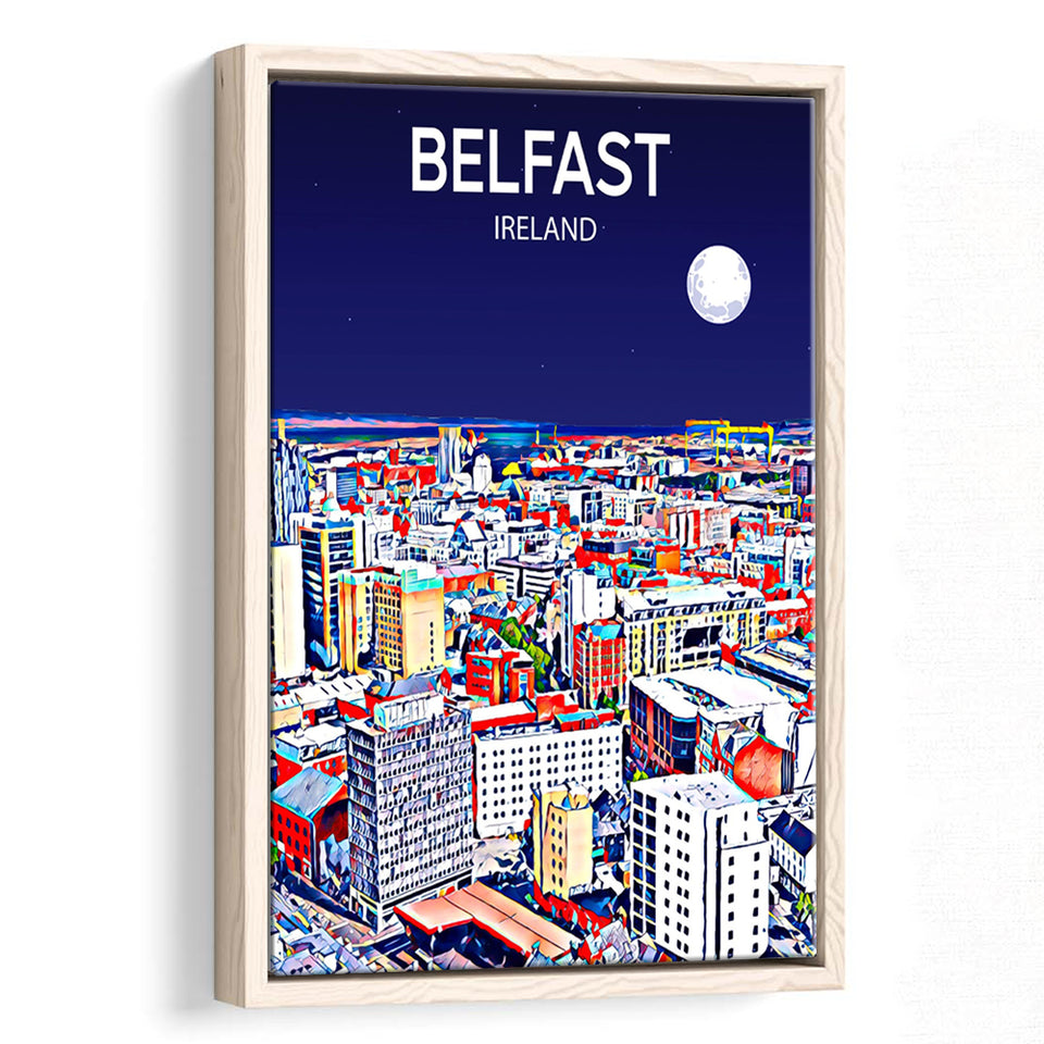 Belfast Ireland Art Night Art Print, Large Canvas, Framed Canvas Print Wall Art Home Decor, Floating Frame