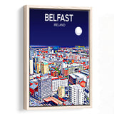 Belfast Ireland Art Night Art Print, Large Canvas, Framed Canvas Print Wall Art Home Decor, Floating Frame
