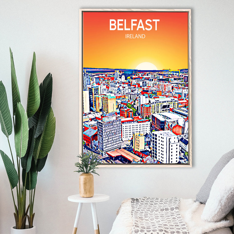 Belfast Ireland Art Sunset  Art Print, Large Canvas, Framed Canvas Print Wall Art Home Decor, Floating Frame
