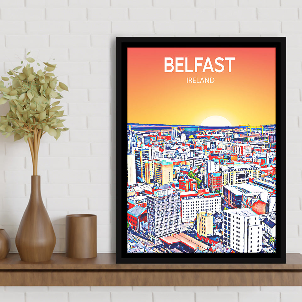 Belfast Ireland Art Sunset  Art Print, Large Canvas, Framed Canvas Print Wall Art Home Decor, Floating Frame
