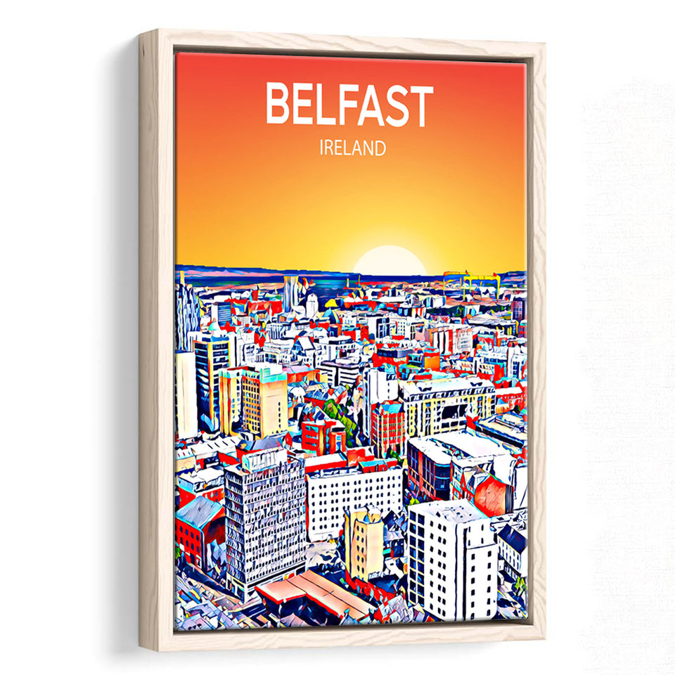Belfast Ireland Art Sunset  Art Print, Large Canvas, Framed Canvas Print Wall Art Home Decor, Floating Frame