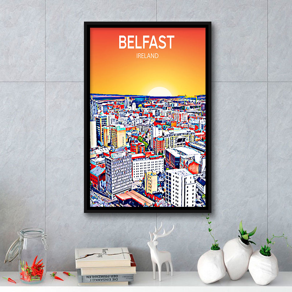 Belfast Ireland Art Sunset  Art Print, Large Canvas, Framed Canvas Print Wall Art Home Decor, Floating Frame