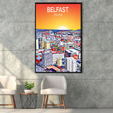 Belfast Ireland Art Sunset  Art Print, Large Canvas, Framed Canvas Print Wall Art Home Decor, Floating Frame