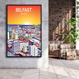 Belfast Ireland Art Sunset  Art Print, Large Canvas, Framed Canvas Print Wall Art Home Decor, Floating Frame