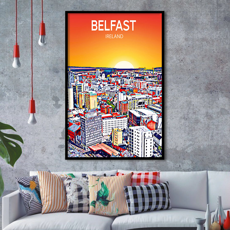 Belfast Ireland Art Sunset  Art Print, City Art Print, Framed Art Print Wall Art Home Decor, Framed Picture